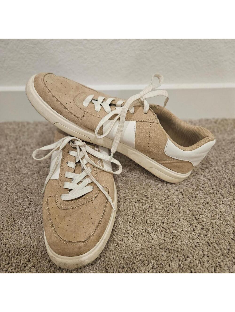 Calvin Klein Men's Beige and White Suede Sneakers Size 8